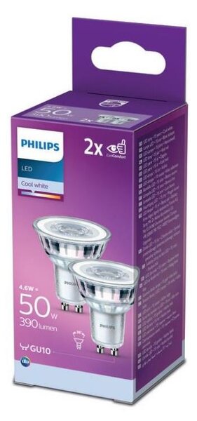 SET 2x bec LED Philips GU10/4,6W/230V 4000K