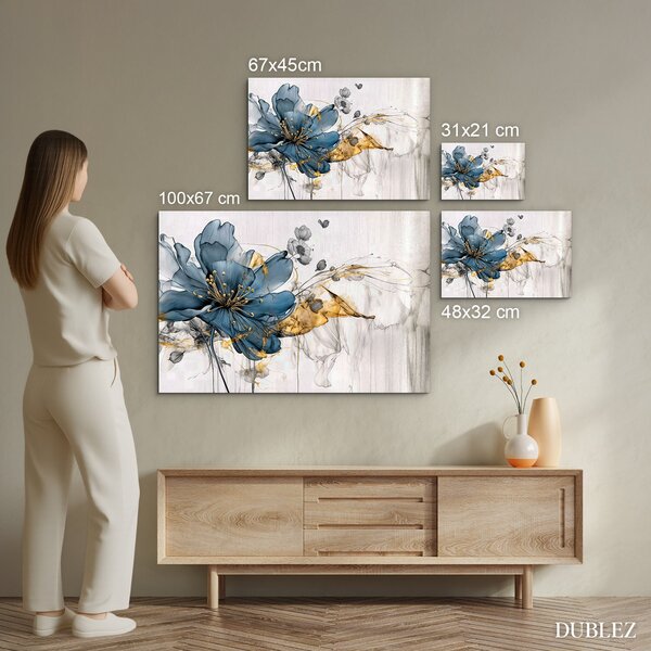 DUBLEZ | Tablou floral din lemn pentru dormitor - Pasiune albastră | Imprimare UV premium