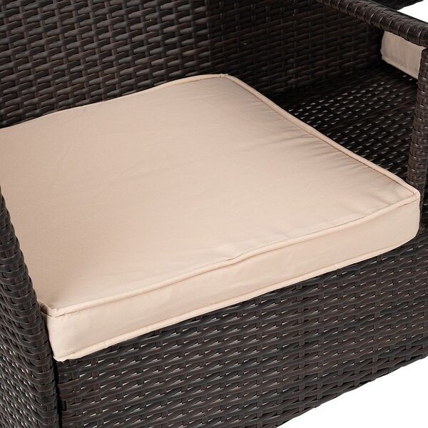 Canapea dubla de exterior, masuta inclusa, perne sezut, sarcina maxima 300 kg, ratan sintetic, 84x52x129 cm