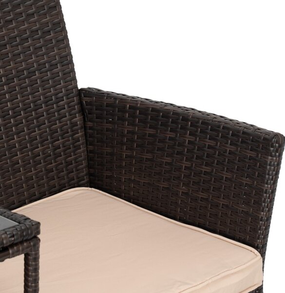 Canapea dubla de exterior, masuta inclusa, perne sezut, sarcina maxima 300 kg, ratan sintetic, 84x52x129 cm