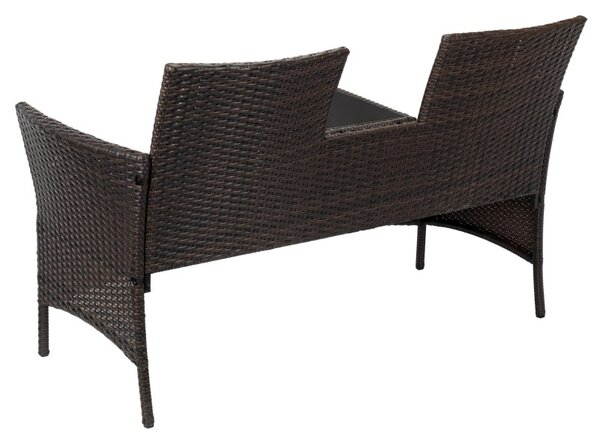 Canapea dubla de exterior, masuta inclusa, perne sezut, sarcina maxima 300 kg, ratan sintetic, 84x52x129 cm