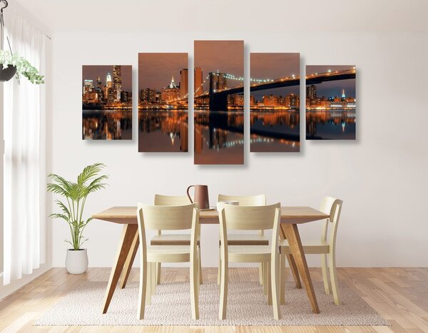 Tablou 5-piese reflexie Manhattanului în apă