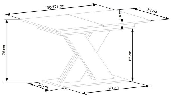 Masa extensibila XARELTO, stejar/negru, PAL furniruit, 130/175x85x76 c