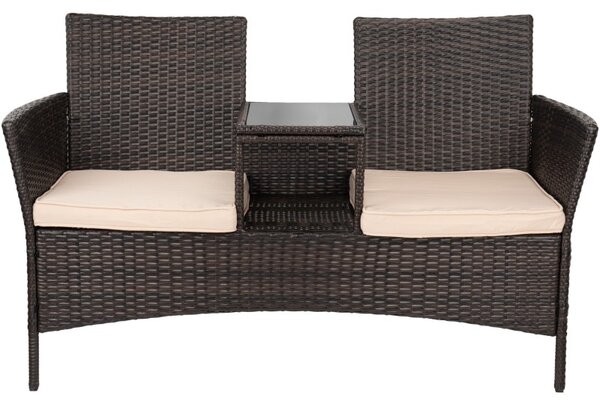 Canapea dubla de exterior, masuta inclusa, perne sezut, sarcina maxima 300 kg, ratan sintetic, 84x52x129 cm