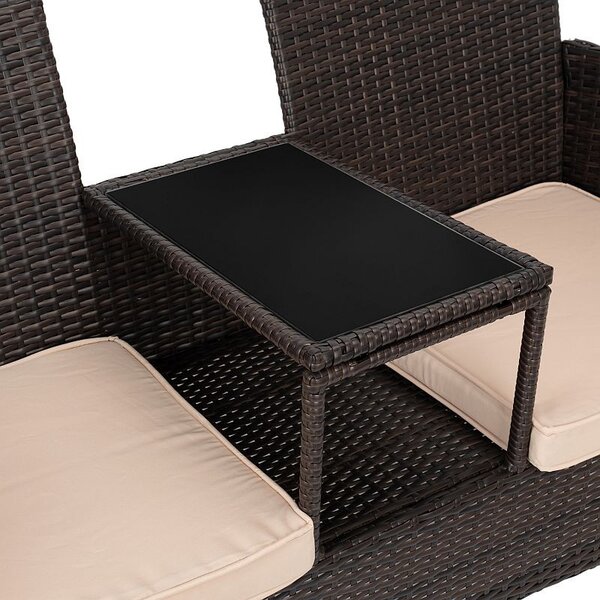 Canapea dubla de exterior, masuta inclusa, perne sezut, sarcina maxima 300 kg, ratan sintetic, 84x52x129 cm