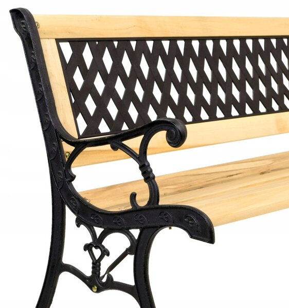 Banca de gradina Karo, lemn lacuit si fonta, latime 120 cm, inaltime 79 cm, adancime 61 cm