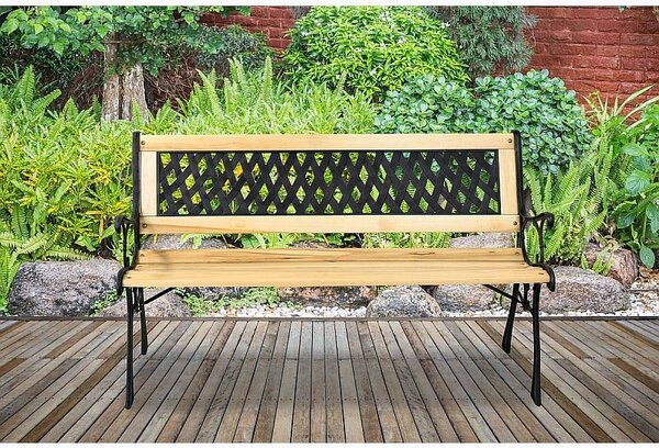 Banca de gradina Karo, lemn lacuit si fonta, latime 120 cm, inaltime 79 cm, adancime 61 cm