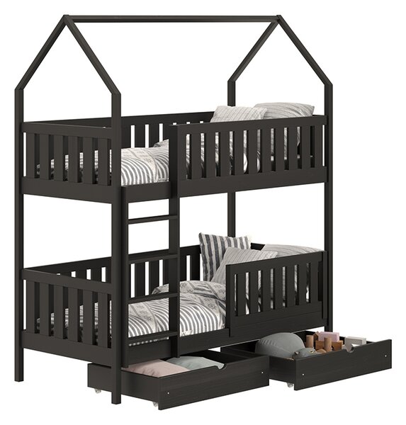 Pat Nemos pentru copii supraetajat tip căsuță – Culoare Negru, 80x180