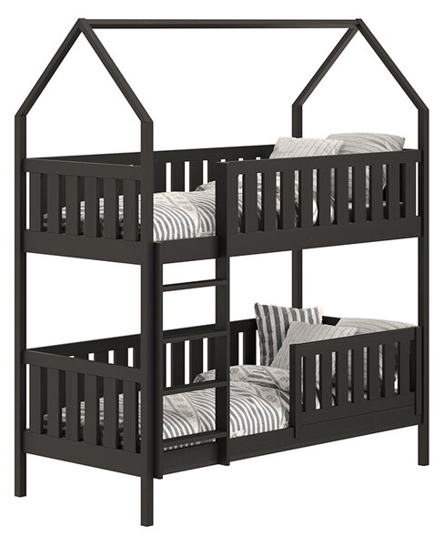 Pat Nemos pentru copii supraetajat tip căsuță – Culoare Negru, 80x180