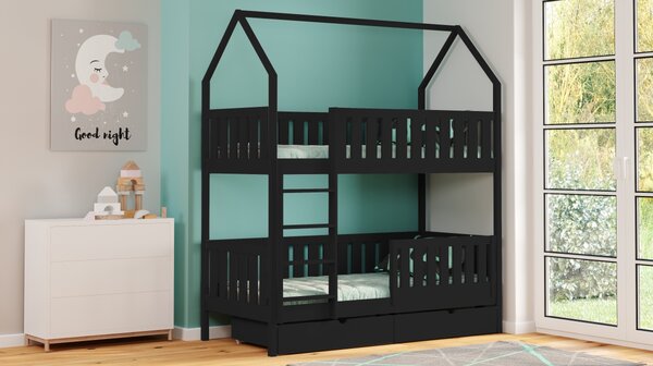 Pat Nemos pentru copii supraetajat tip căsuță – Culoare Negru, 80x180