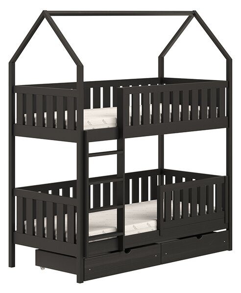 Pat Nemos pentru copii supraetajat tip căsuță – Culoare Negru, 80x180