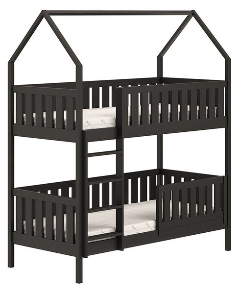 Pat Nemos pentru copii supraetajat tip căsuță – Culoare Negru, 80x180