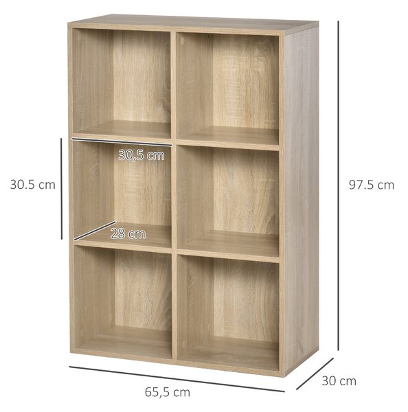 HOMCOM Bibliotecă Modernă cu 6 Cuburi, 65.5x30x97.5 cm, Culoare Stejar | Aosom Romania