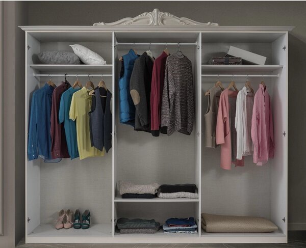 Set dormitor EVA, alb/auriu, pat 160x200 cm, dressing, 2 noptiere, com