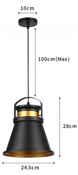 Lampa suspendata LED, stil industrial, IP20, 60W, lungime cablu 1 m, negru auriu
