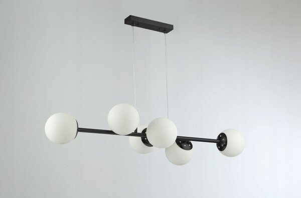 Lustra suspendata Bali, 6 x E27, putere 35W, protectie IP20, metal si sticla,100-240V, alb/negru