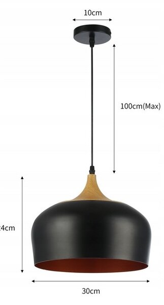 Lustra suspendata LED 60W, E27, cablu ajustabil 1 metru, negru, auriu, lemn