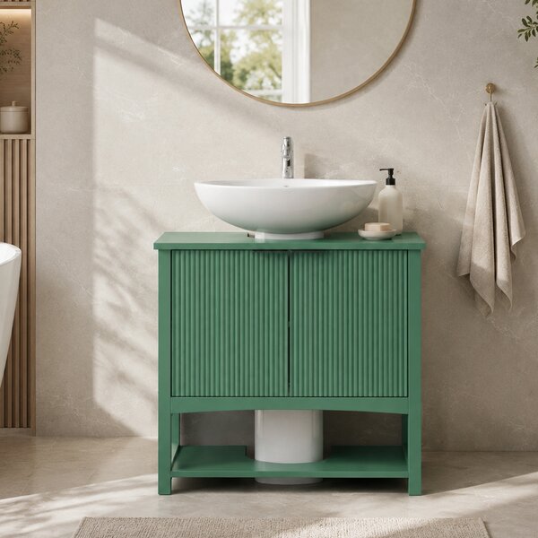 HOMCOM Dulap Sub Lavoar cu 2 Uși, Raft Deschis și Design Modern, 65x32x62 cm, Verde | Aosom Romania