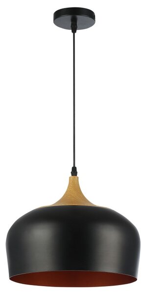 Lustra suspendata LED 60W, E27, cablu ajustabil 1 metru, negru, auriu, lemn
