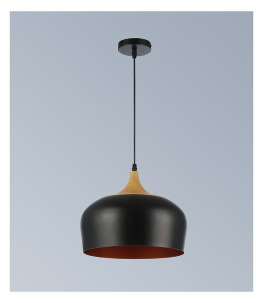 Lustra suspendata LED 60W, E27, cablu ajustabil 1 metru, negru, auriu, lemn