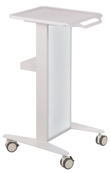 Carucior mobil pentru salon cosmetica, panou frontal iluminat LED, inaltime 83 cm, metal/plastic, alb