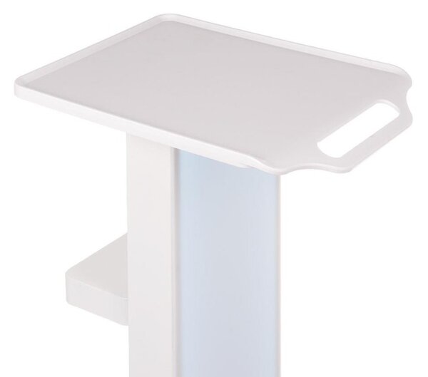 Carucior mobil pentru salon cosmetica, panou frontal iluminat LED, inaltime 83 cm, metal/plastic, alb