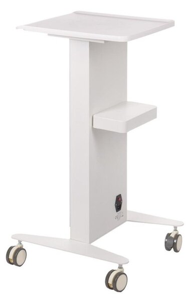 Carucior mobil pentru salon cosmetica, panou frontal iluminat LED, inaltime 83 cm, metal/plastic, alb