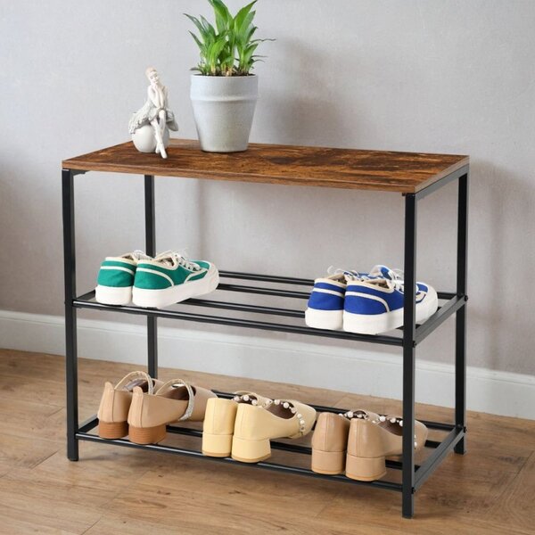 Pantofar Stella 3 niveluri, depozitare 6 perechi incaltaminte, maxim 30 kg, inaltime 55 cm, otel si lemn