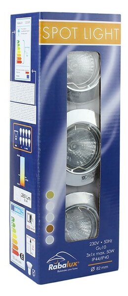 Set 3 spoturi incastrabile, diametru 82 mm, IP40, 50W, 280 lm