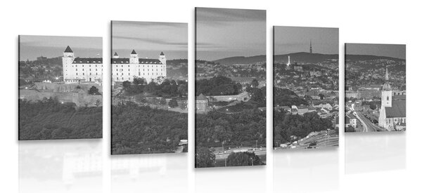 Tablou 5-piese seara în Bratislava în design alb-negru