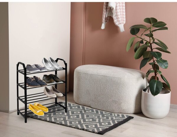 Raft incaltaminte, 4 niveluri, 8 perechi pantofi, otel si plastic, 64x50x18,5 cm