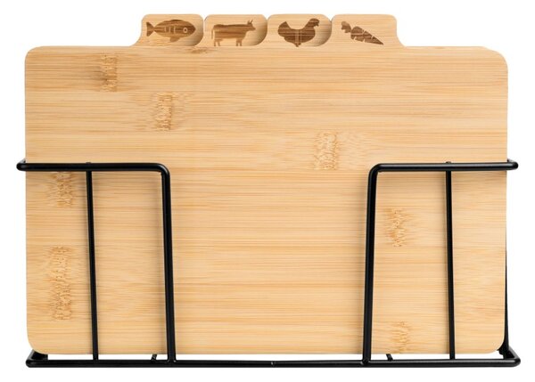 Set 4 tocatoare din bambus, pentru peste, carne rosie si alba, legume, suport otel, 28x18x0,9 cm
