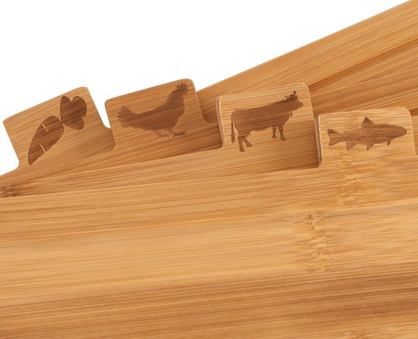 Set 4 tocatoare pentru 4 grupe de alimente, constructie din bambus, 28x18x0,9 cm