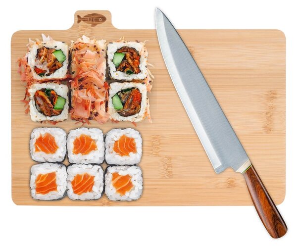 Set 4 tocatoare din bambus, pentru peste, carne rosie si alba, legume, suport otel, 28x18x0,9 cm