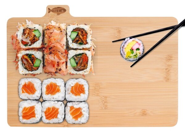 Set 4 tocatoare din bambus, pentru peste, carne rosie si alba, legume, suport otel, 28x18x0,9 cm