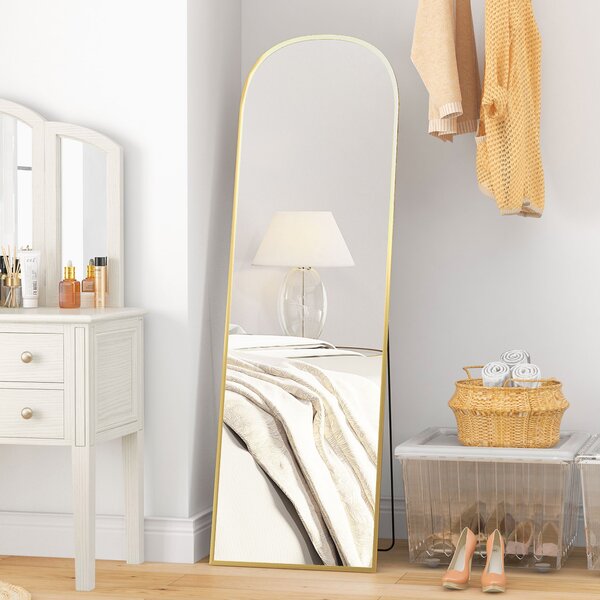 HOMCOM Oglindă de Podea și Perete cu Suport Pliabil, 50x161.5cm, Auriu | Aosom Romania