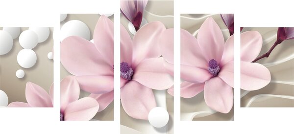 Tablou 5-piese magnolia pe un fundal abstract