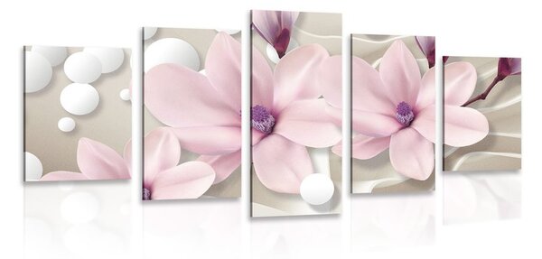 Tablou 5-piese magnolia pe un fundal abstract