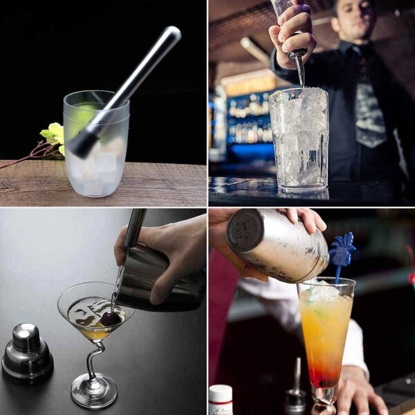 Kit complet barman, 18 piese pentru bar din otel inoxidabil