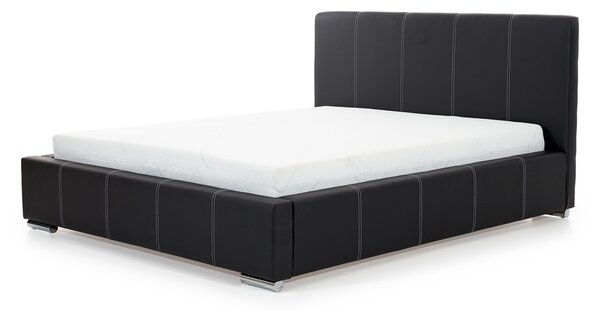 Tapițată pat pentru dormitor cu spațiu de depozitare Lucia - czarna piele ecologică Soft 11, 160x200