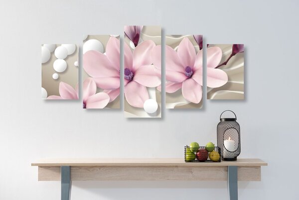 Tablou 5-piese magnolia pe un fundal abstract