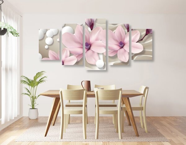 Tablou 5-piese magnolia pe un fundal abstract