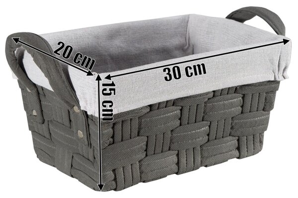 Cos tesut pentru depozitare, 30x20x15 cm, captusit in interior, 2 manere, poliester