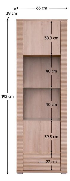 Vitrina GRAND tip 5, stejar sonoma, PAL laminat, 63x39x192 cm