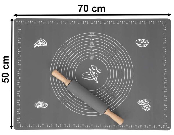 Set patiserie, sucitor si plansa din silicon pentru aluat, suprafata antiderapanta, 50x70 cm
