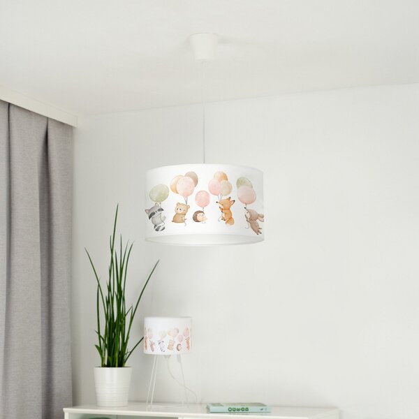 Duolla Lampă suspendată Freddy, Ø 35 cm, țesătură, colorată, animale, E27, reglabil, Multicolor, Camera copiilor, Țesătură / Textil