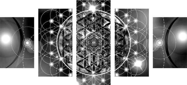 Tablou 5-piese Mandala fermecătoare în design alb-negru