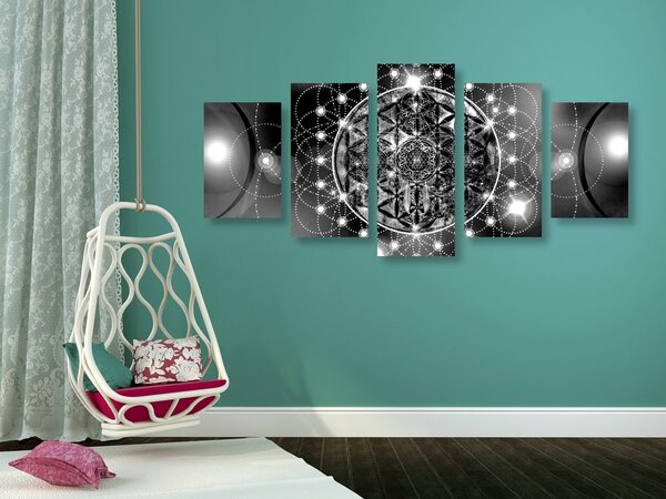 Tablou 5-piese Mandala fermecătoare în design alb-negru