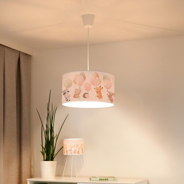 Duolla Lampă suspendată Freddy, Ø 35 cm, țesătură, colorată, animale, E27, reglabil, Multicolor, Camera copiilor, Țesătură / Textil