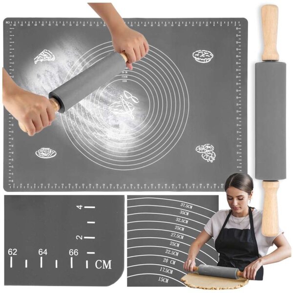 Set patiserie, sucitor si plansa din silicon pentru aluat, suprafata antiderapanta, 50x70 cm